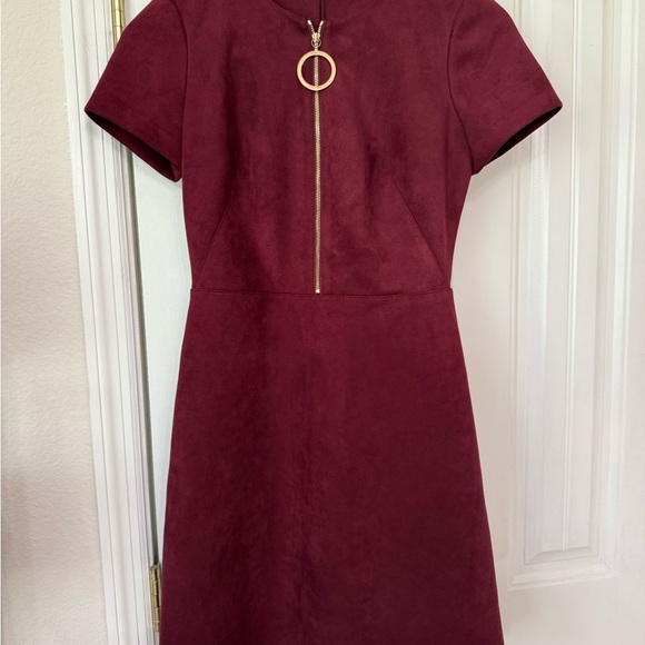 Calvin Klein Dresses & Skirts - Calvin Klein Suede Elegant Burgundy Dress with Gold Zipper